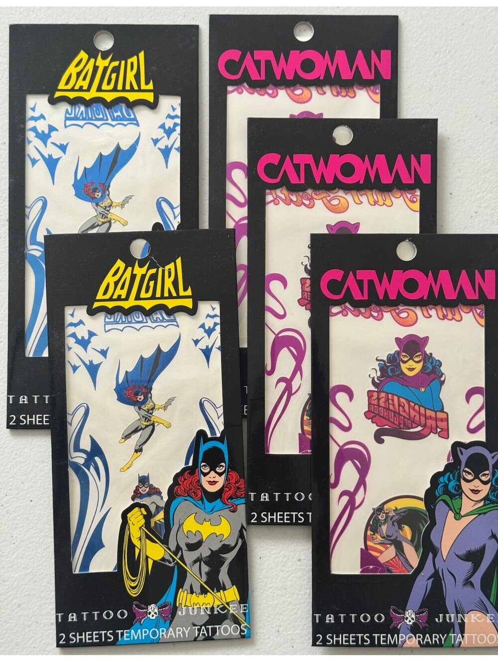 2016 Walgreens Tattoo Junkee Temporary Tattoos 2 BATGIRL & 3 CATWOMAN New
